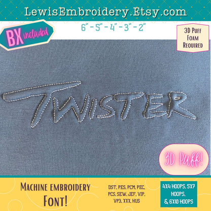 Embossed 3D Puff, Twister, Machine Embroidery Font - With BX - (PDF Tutorial Included)