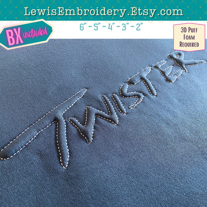 Embossed 3D Puff, Twister, Machine Embroidery Font - With BX - (PDF Tutorial Included)