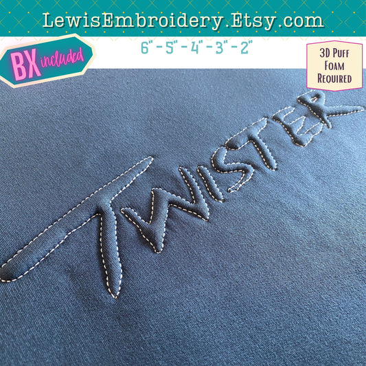 Embossed 3D Puff, Twister, Machine Embroidery Font - With BX - (PDF Tutorial Included)