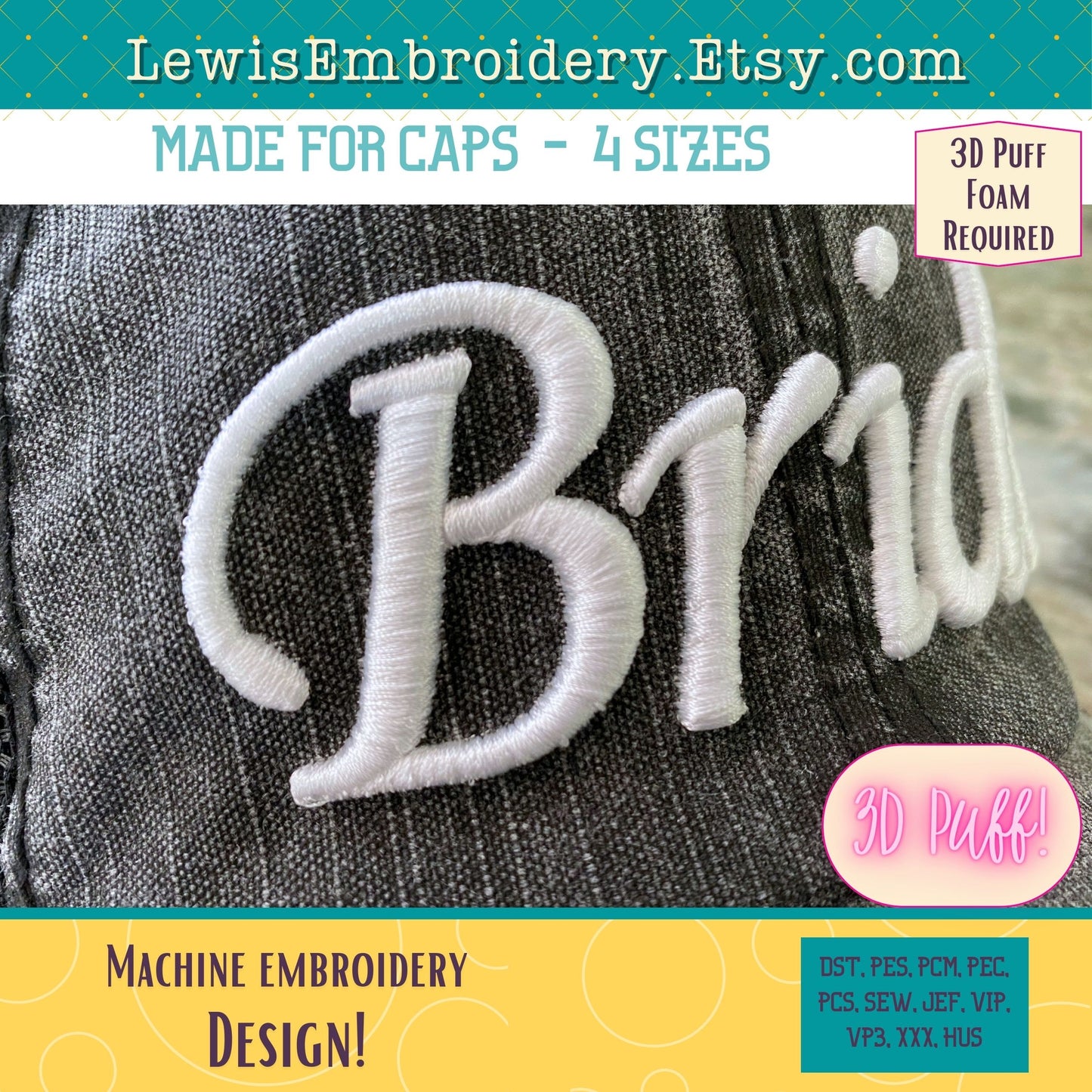 BRIDE 3D Puff, Machine Embroidery Design - NOT Full Font - (Digital Download)