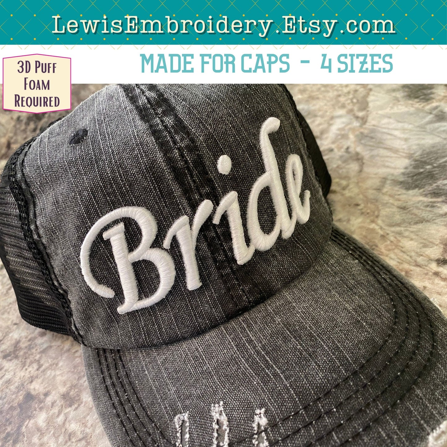 BRIDE 3D Puff, Machine Embroidery Design - NOT Full Font - (Digital Download)