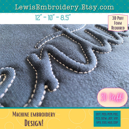 KENTUCKY Embossed 3D Puff, Machine Embroidery Design - NOT Full Font - (PDF Tutorial Included)