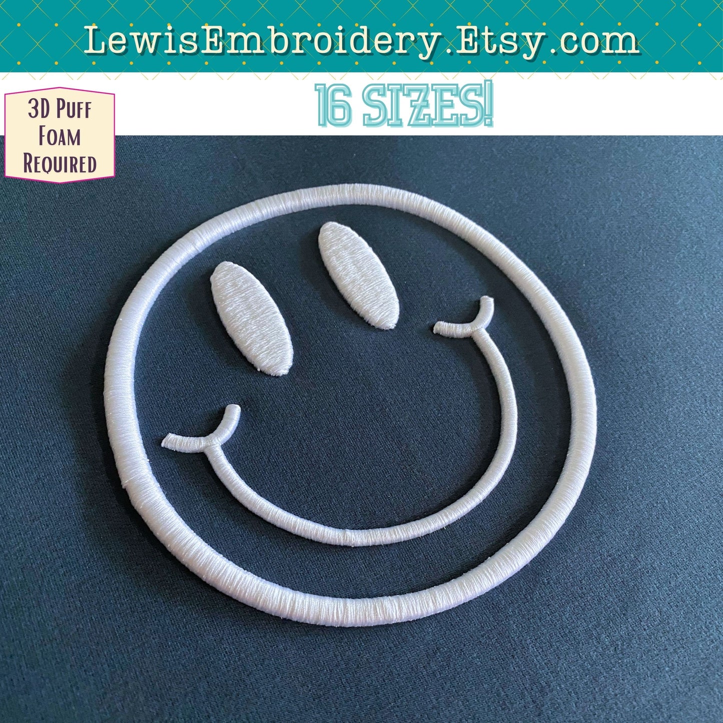 3D Puff, Smiley Face, Machine Embroidery Design - (PDF Tutorial Included)