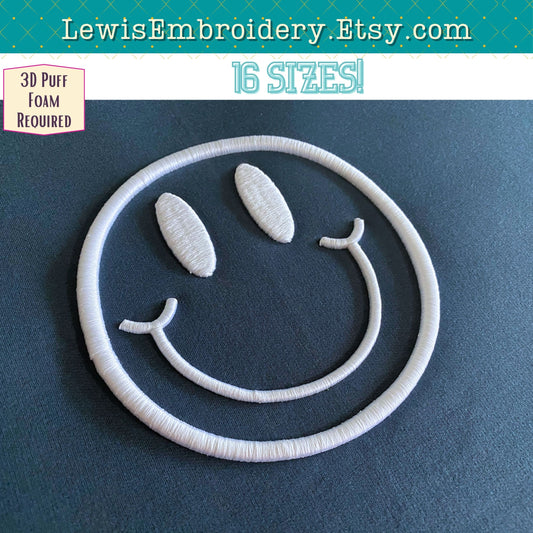 3D Puff, Smiley Face, Machine Embroidery Design - (PDF Tutorial Included)