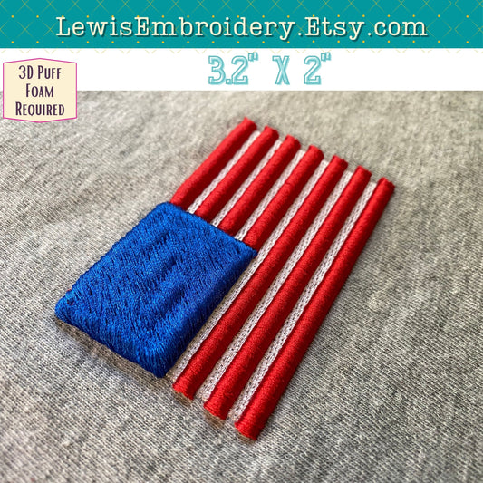 Small 3D Puff USA Flag, Machine Embroidery Design - (PDF Tutorial Included)