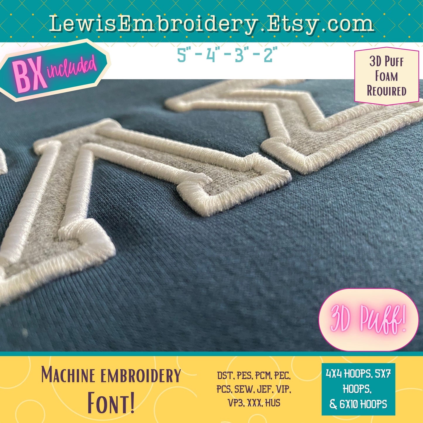 3D Puff Applique, Greek, Machine Embroidery Font - With BX - (PDF Tutorial Included)