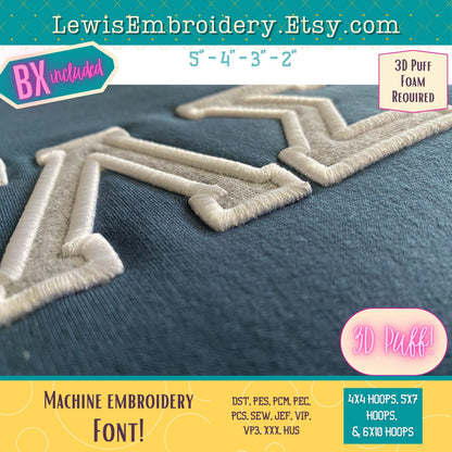 3D Puff Applique, Greek, Machine Embroidery Font - With BX - (PDF Tutorial Included)