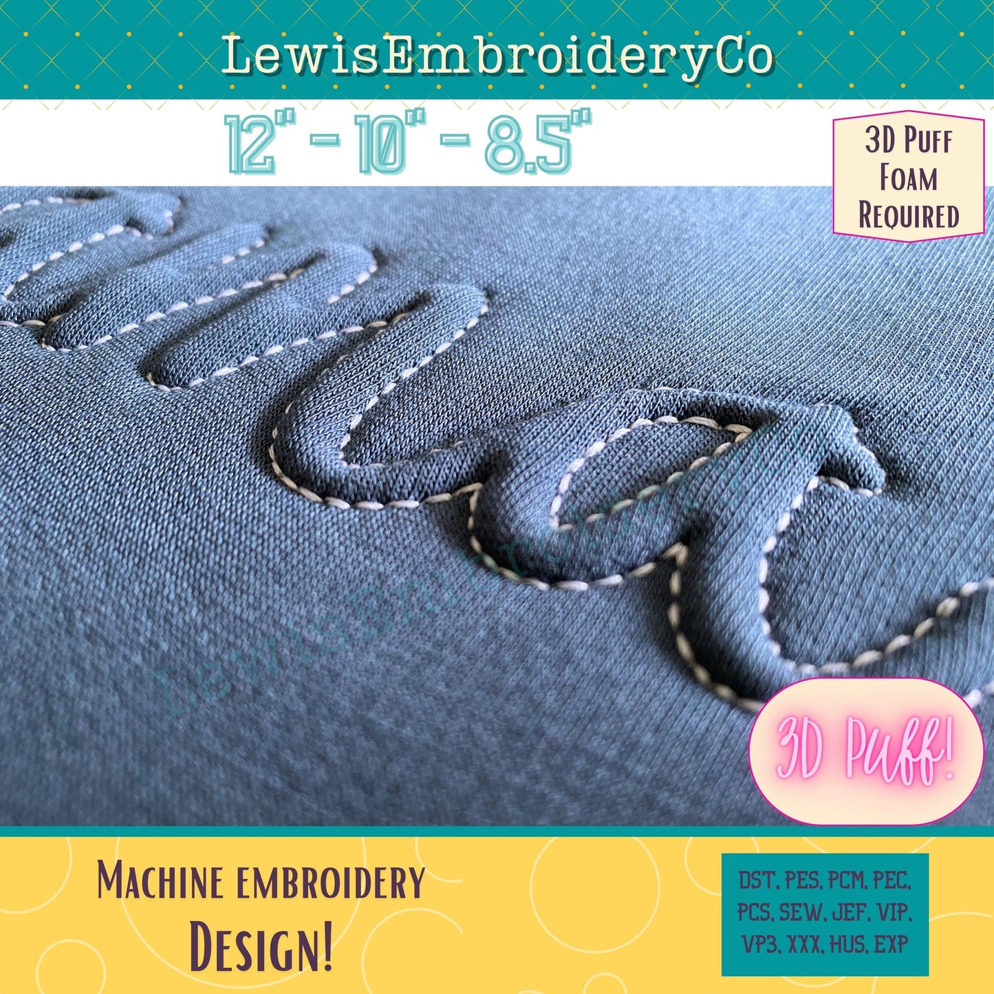 ALABAMA Embossed 3D Puff, Machine Embroidery Design - NOT Full Font (PDF Tutorial Included)