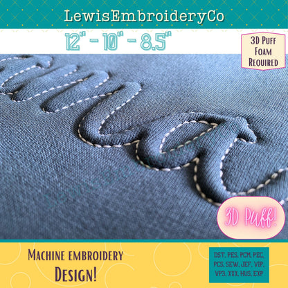 ALABAMA Embossed 3D Puff, Machine Embroidery Design - NOT Full Font (PDF Tutorial Included)