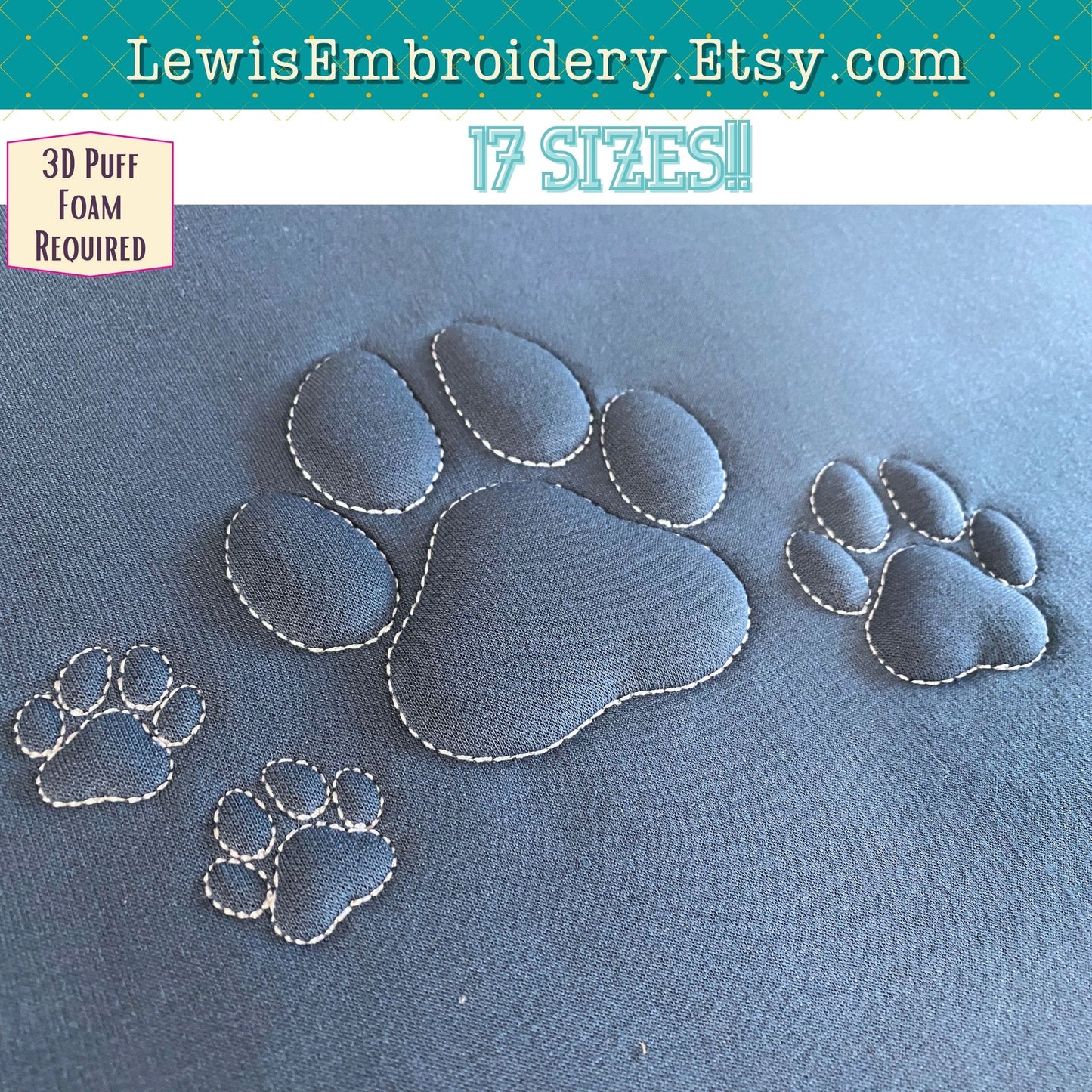 Embossed 3D Puff, Paw Print, Machine Embroidery Design - (PDF Tutorial Included)