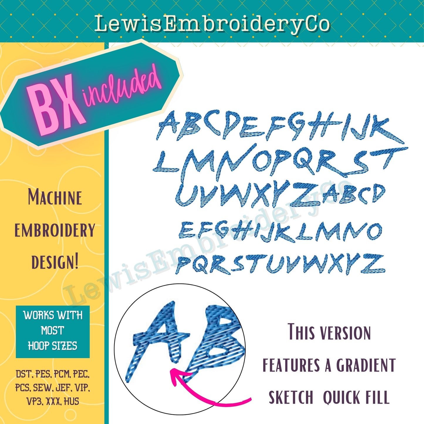 Quick Fill Sketch, Twister, Machine Embroidery Font - With BX - (Digital Download)