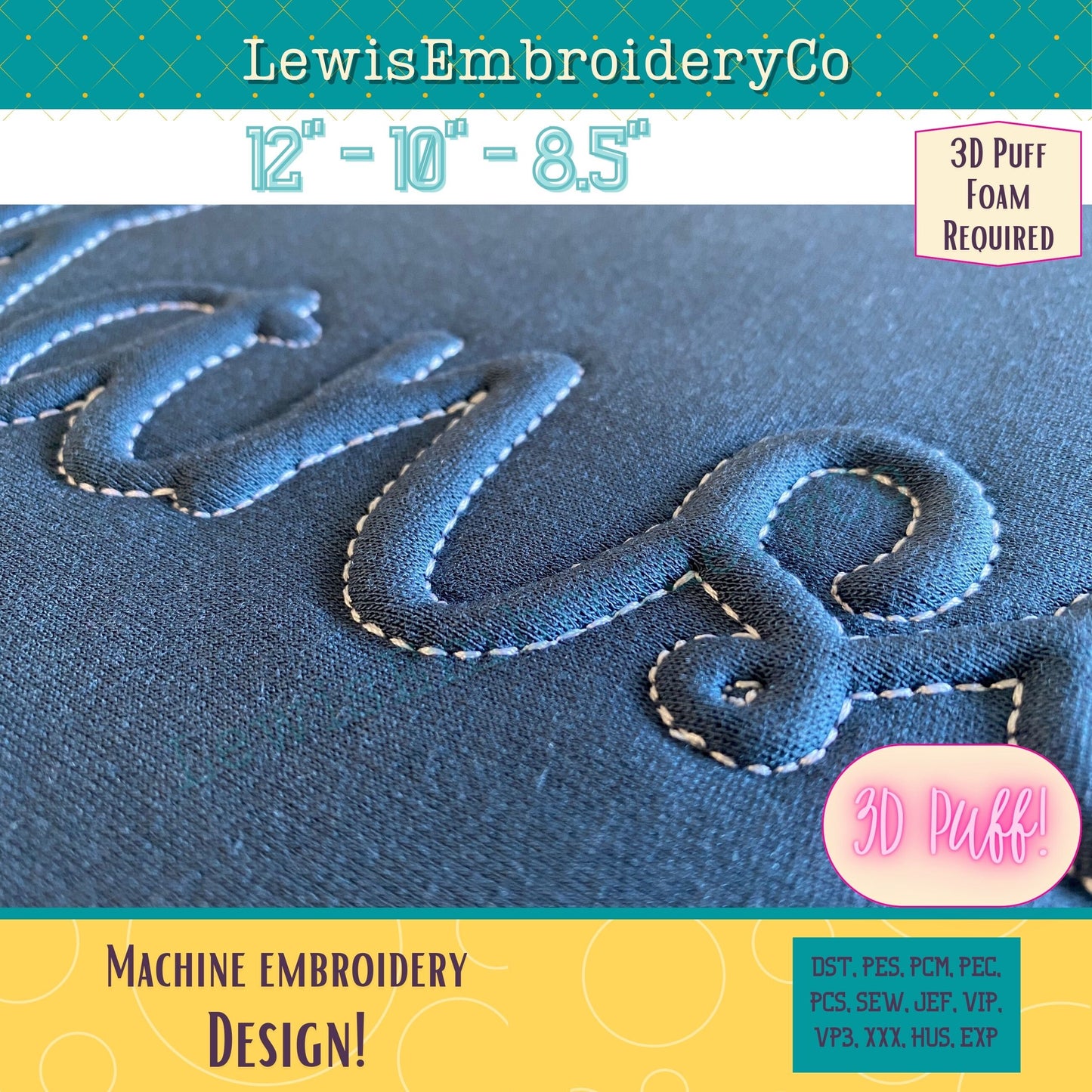 KANSAS Embossed 3D Puff, Machine Embroidery Design - NOT Full Font (PDF Tutorial Included)