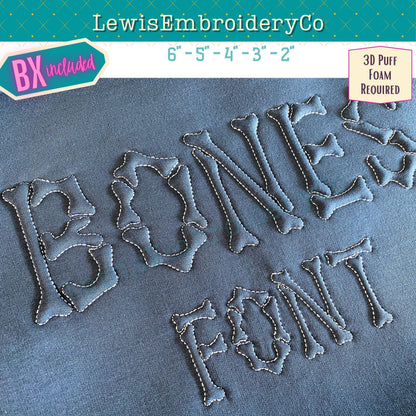Embossed 3D Puff, Bones, Machine Embroidery Font - With BX - (PDF Tutorial Included)