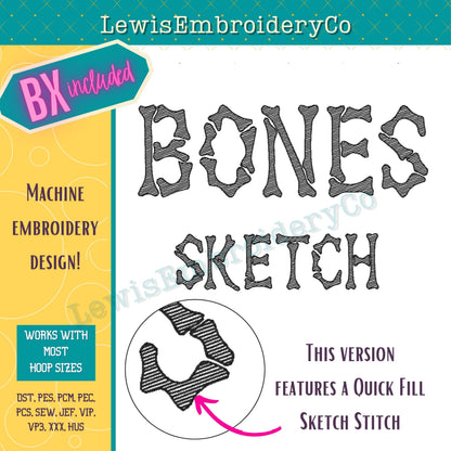 Quick Fill Sketch, Bones, Machine Embroidery Font - With BX - (Digital Download)