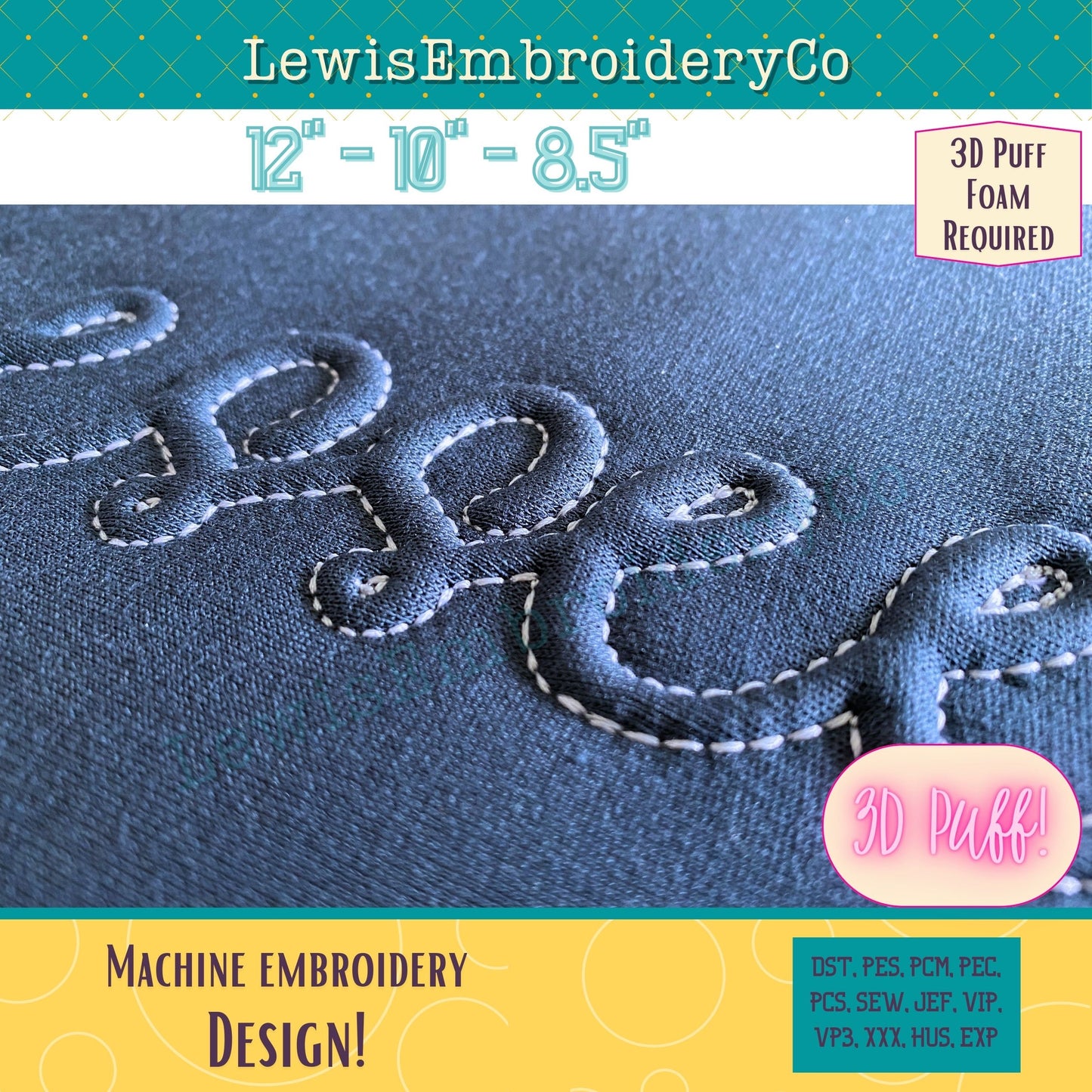 TENNESSEE Embossed 3D Puff, Machine Embroidery Design - NOT Full Font (PDF Tutorial Included)