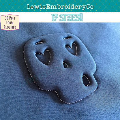 Embossed 3D Puff, Skull, Machine Embroidery Design - (PDF Tutorial Included)