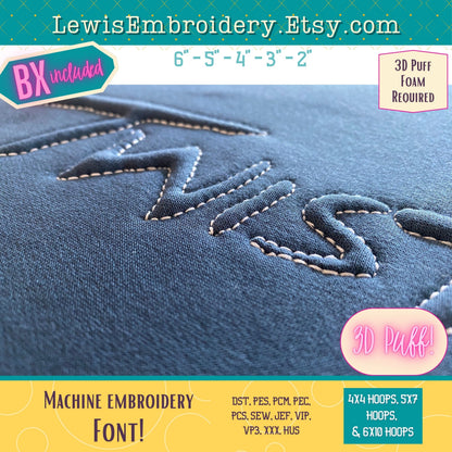 Embossed 3D Puff, Twister, Machine Embroidery Font - With BX - (PDF Tutorial Included)