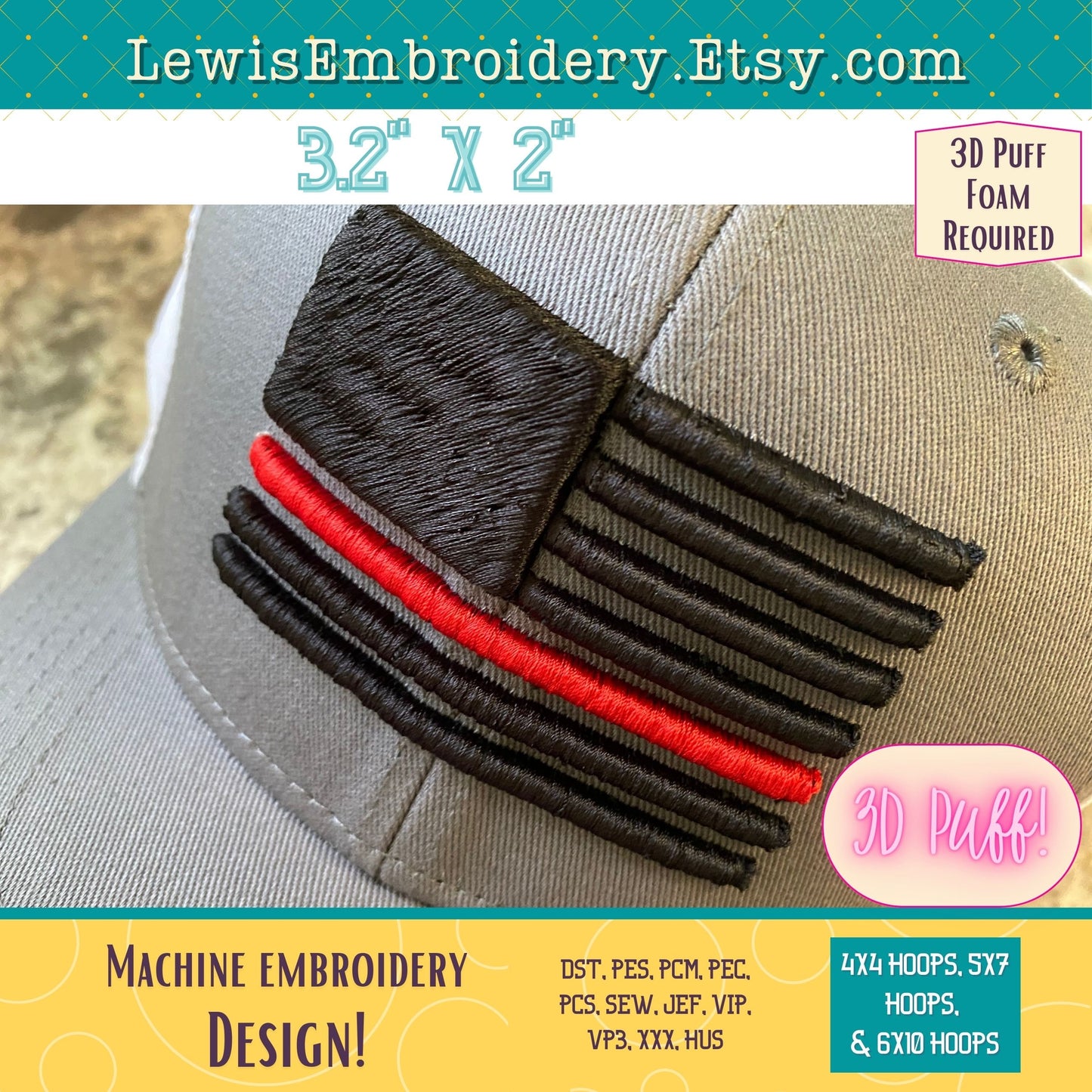 Small 3D Puff USA Flag, Machine Embroidery Design - (PDF Tutorial Included)