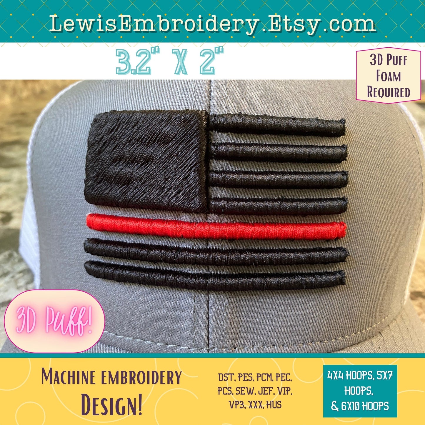 Small 3D Puff USA Flag, Machine Embroidery Design - (PDF Tutorial Included)