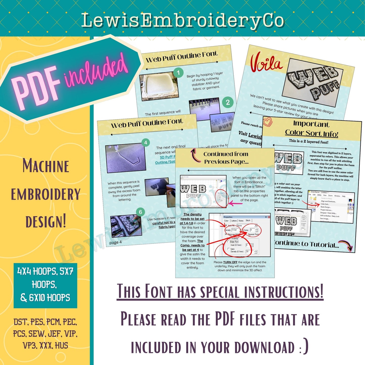 3D Puff Web, Machine Embroidery Font - With BX - (PDF Tutorial Included)
