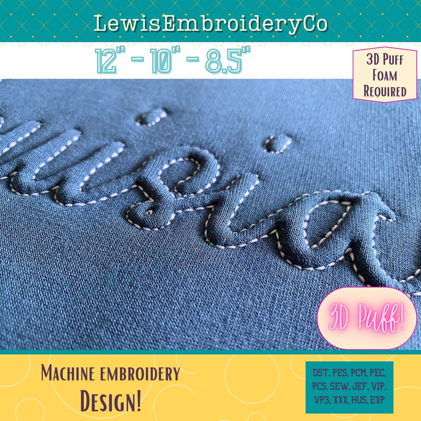 "LOUISIANA" Embossed 3D Puff, Machine Embroidery Design - NOT Full Font (PDF Tutorial Included)