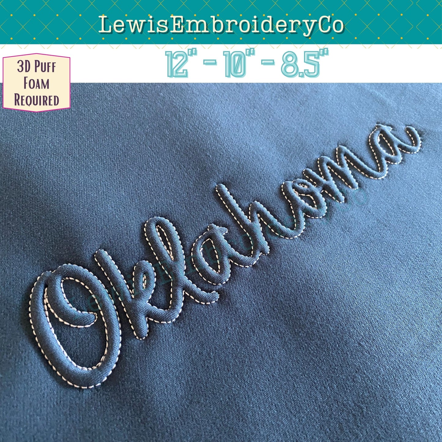 OKLAHOMA Embossed 3D Puff, Machine Embroidery Design - NOT Full Font (PDF Tutorial Included)
