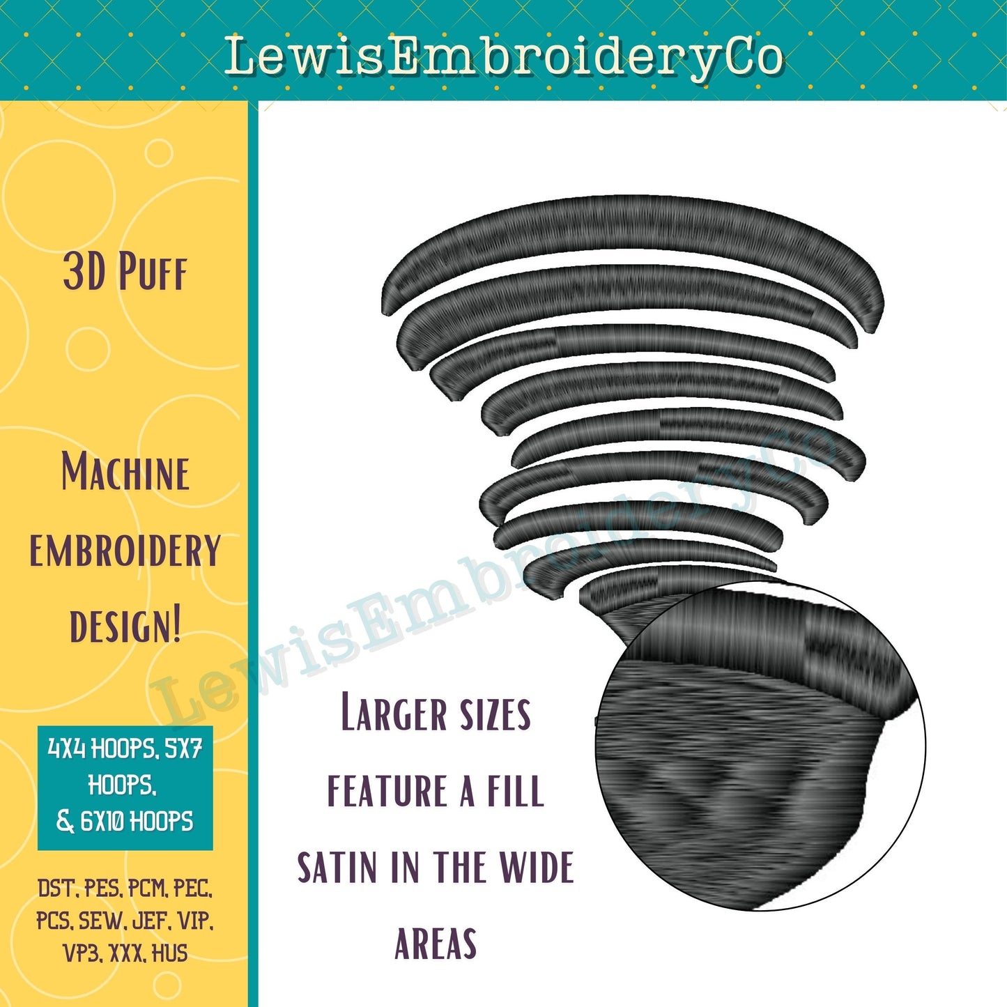 3D Puff, Tornado, Machine Embroidery Design - (PDF Tutorial Included)
