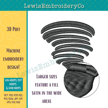 3D Puff, Tornado, Machine Embroidery Design - (PDF Tutorial Included)