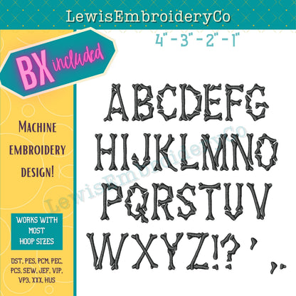 3D Puff, Bones, Machine Embroidery Font - With BX - (PDF Tutorial Included)