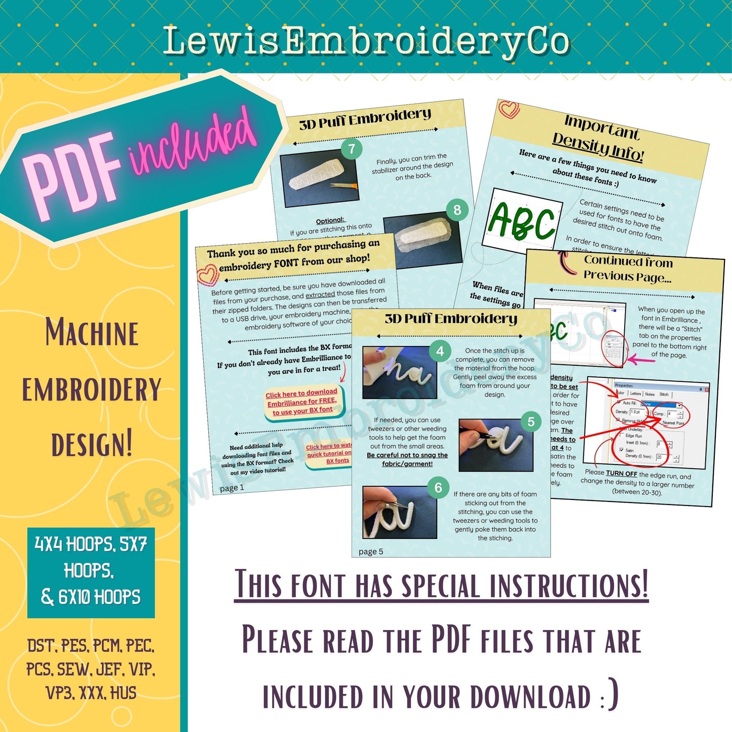 3D Puff, Bones, Machine Embroidery Font - With BX - (PDF Tutorial Included)