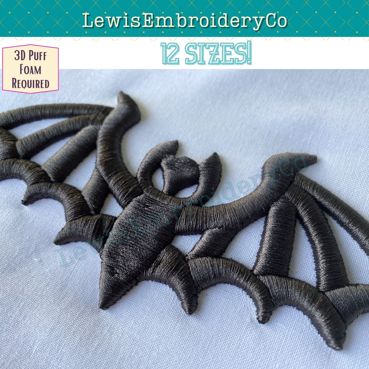 3D Puff Bat, Machine Embroidery Design - (PDF Tutorial Included)