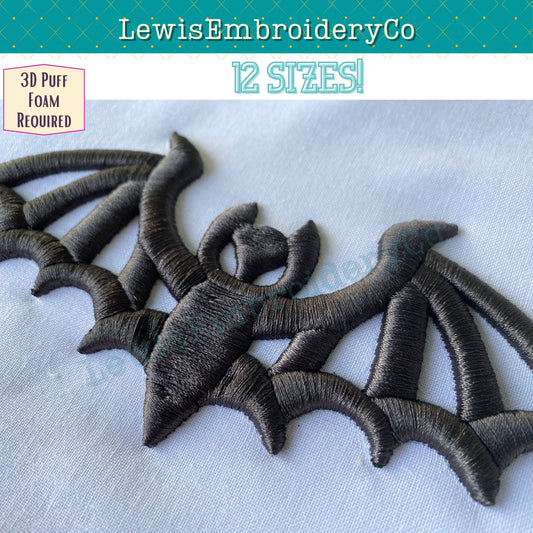 3D Puff Bat, Machine Embroidery Design - (PDF Tutorial Included)