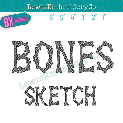 Quick Fill Sketch, Bones, Machine Embroidery Font - With BX - (Digital Download)