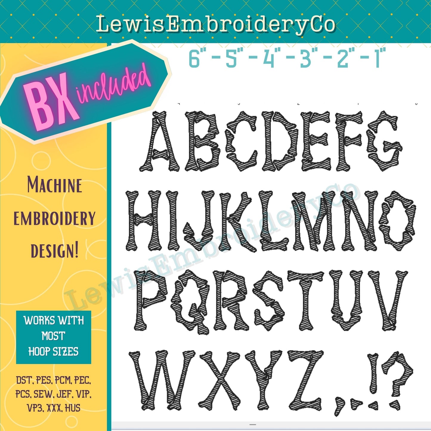 Quick Fill Sketch, Bones, Machine Embroidery Font - With BX - (Digital Download)