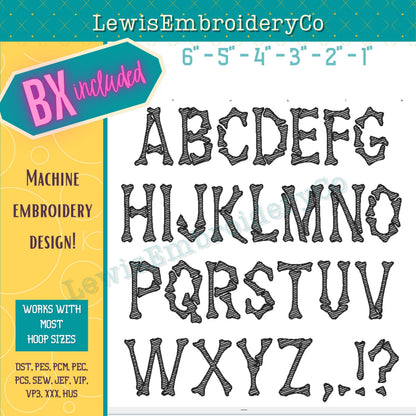 Quick Fill Sketch, Bones, Machine Embroidery Font - With BX - (Digital Download)