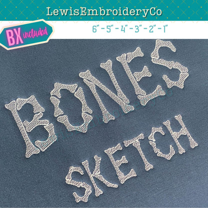 Quick Fill Sketch, Bones, Machine Embroidery Font - With BX - (Digital Download)
