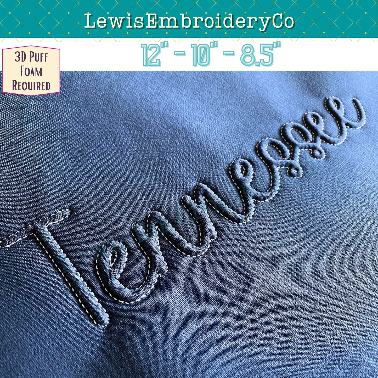 TENNESSEE Embossed 3D Puff, Machine Embroidery Design - NOT Full Font (PDF Tutorial Included)
