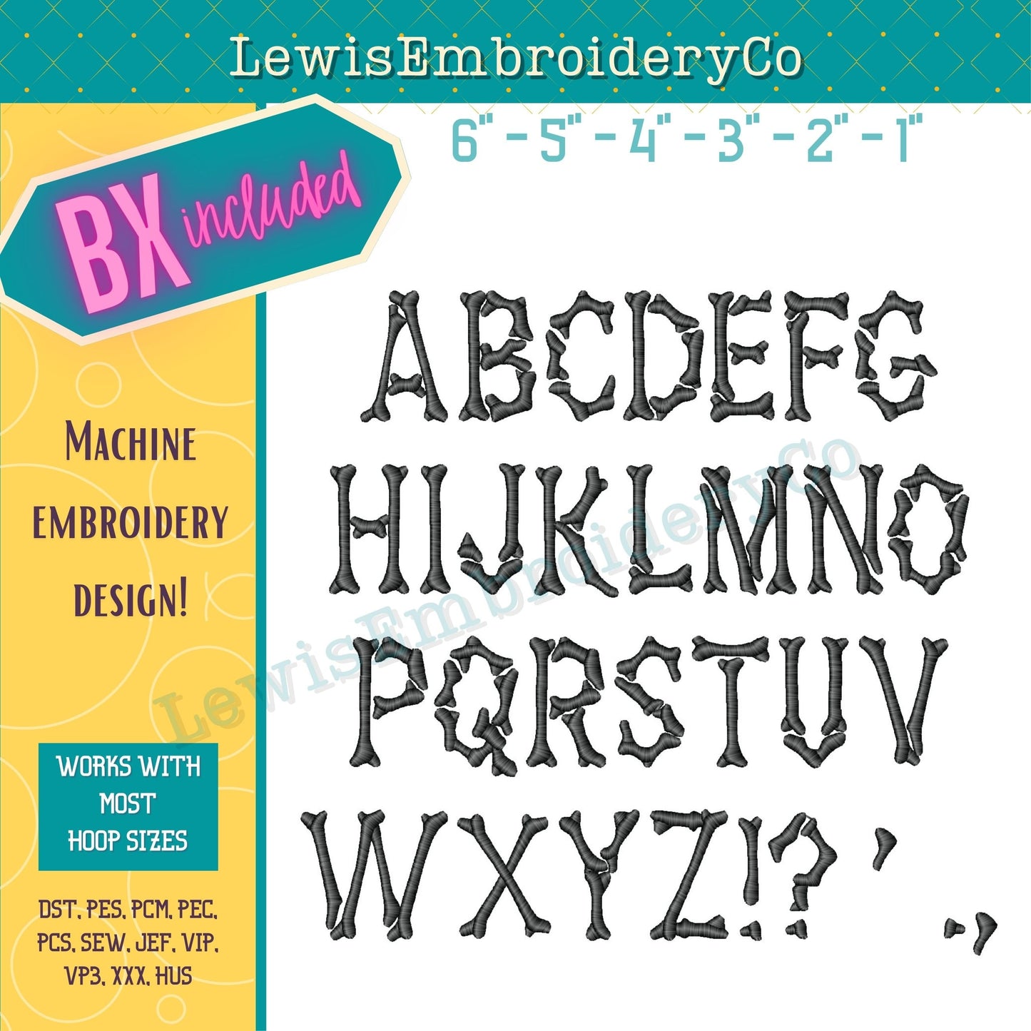 Bones, Machine Embroidery Font - With BX - (Digital Download)