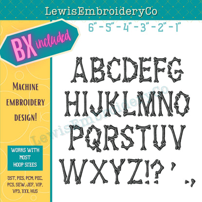 Bones, Machine Embroidery Font - With BX - (Digital Download)