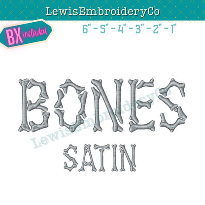 Bones, Machine Embroidery Font - With BX - (Digital Download)