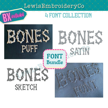 Bones, Machine Embroidery Font Collection - With BX - (PDF Tutorials Included)