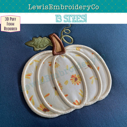 3D Puff Pumpkin, Machine Embroidery Design - (PDF Tutorial Included)