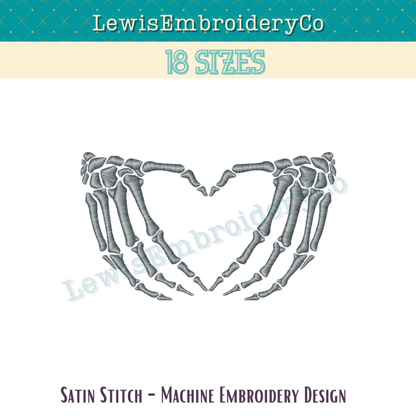 Skeleton Heart Hands, Machine Embroidery Design - (Digital Download)