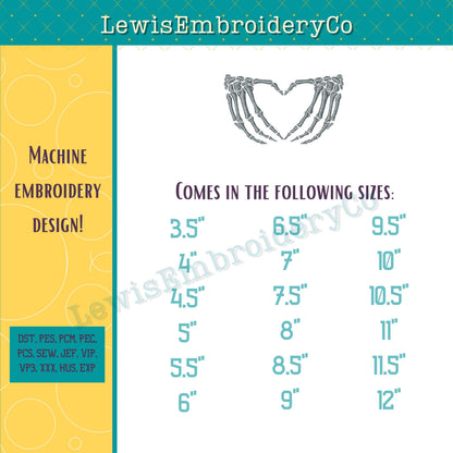 Skeleton Heart Hands, Machine Embroidery Design - (Digital Download)