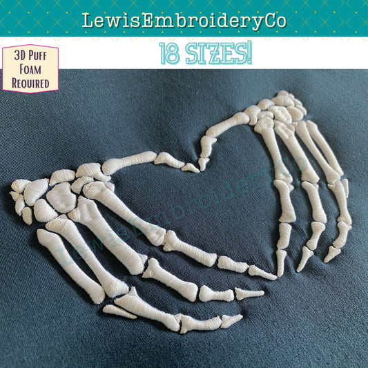 3D Puff, Skeleton Hands, Machine Embroidery Design - (PDF Tutorial Included)