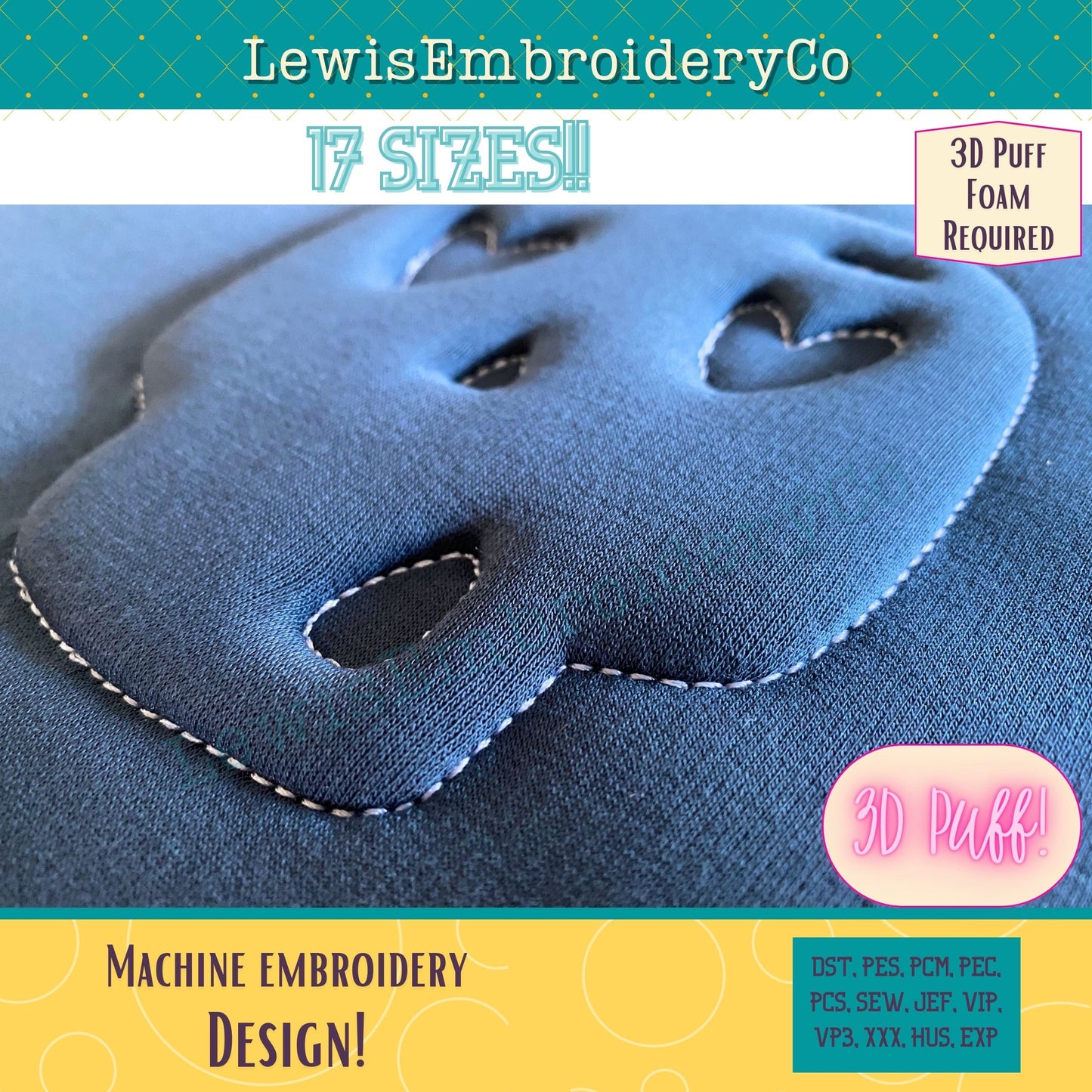 Embossed 3D Puff, Skull, Machine Embroidery Design - (PDF Tutorial Included)