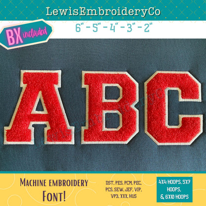 Faux Chenille Applique, Varsity Machine Embroidery Font - with BX - (PDF Tutorial Included)