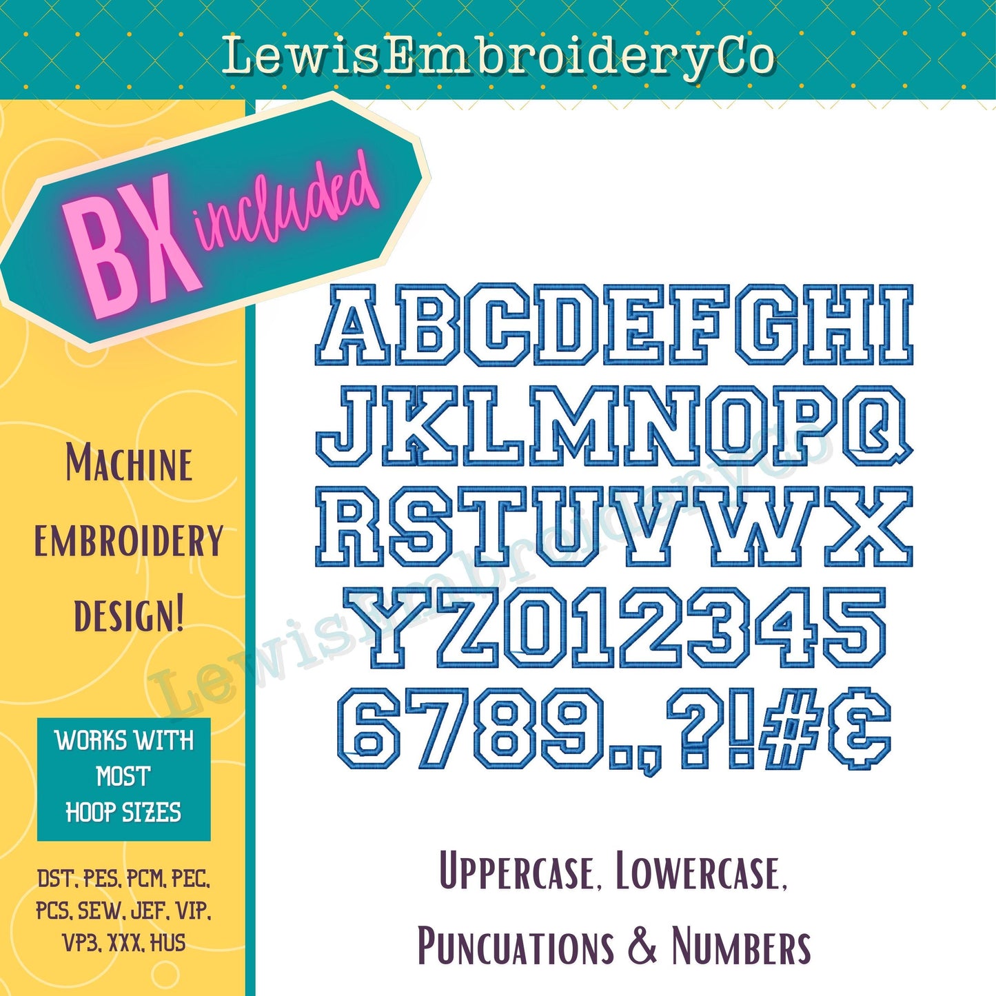 Faux Chenille Applique, Varsity Machine Embroidery Font - with BX - (PDF Tutorial Included)