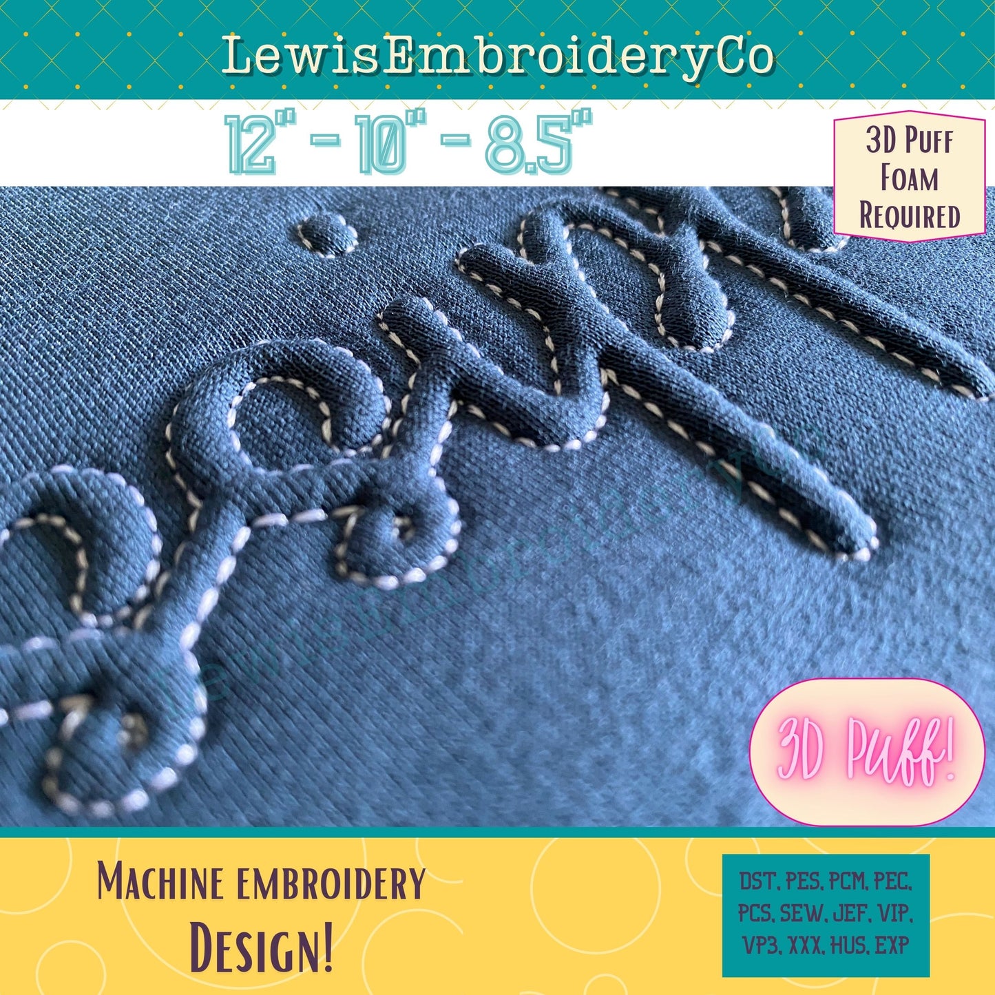 MISSISSIPPI Embossed 3D Puff, Machine Embroidery Design - NOT Full Font (PDF Tutorial Included)