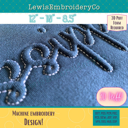 MISSISSIPPI Embossed 3D Puff, Machine Embroidery Design - NOT Full Font (PDF Tutorial Included)